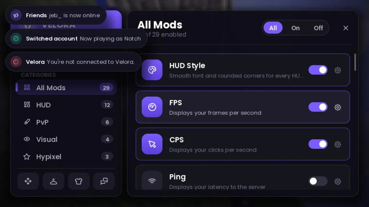 The mod menu