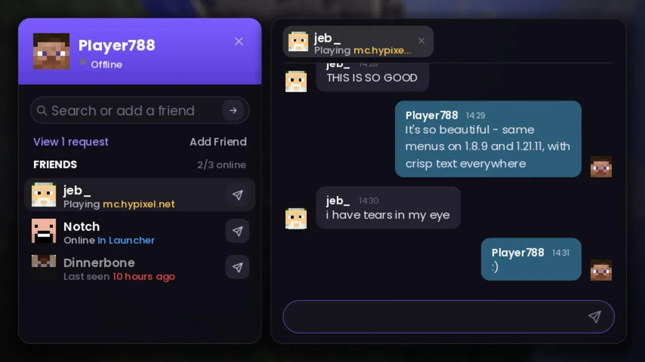 Friends and messages overlay